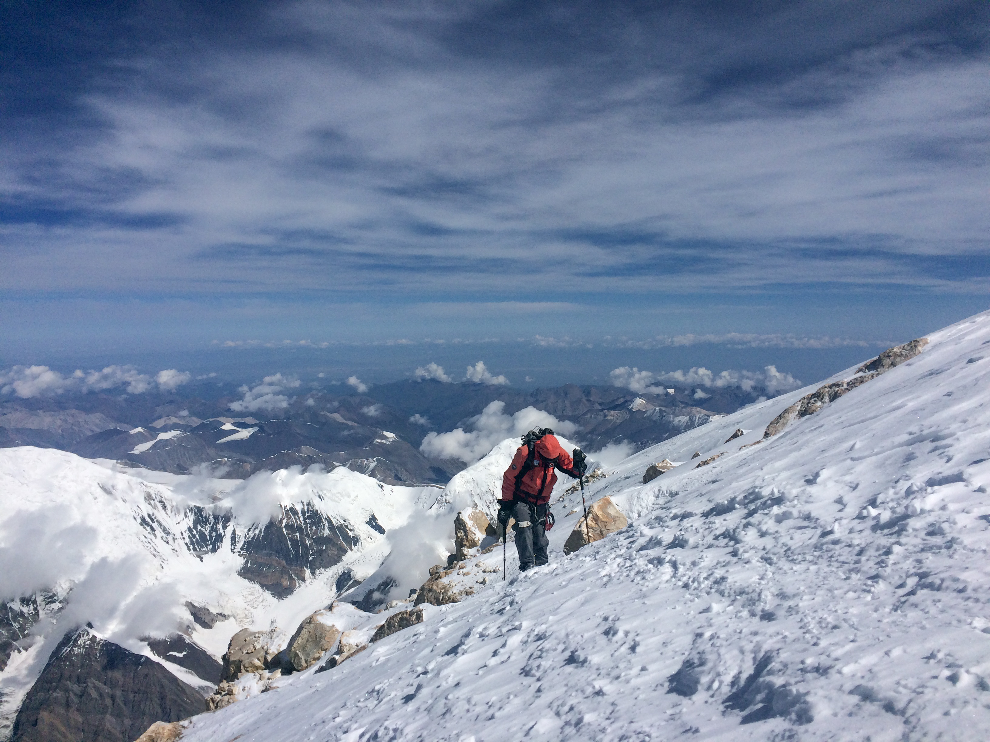 Ascent to the shoulder of Chapaev Peak